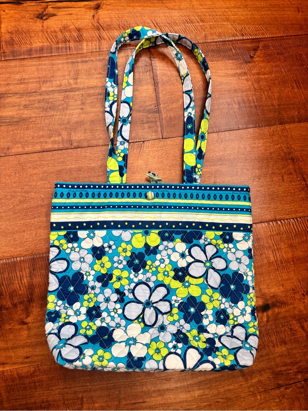 Vera Bradley Blue, Lime & White Quilted Floral Tote